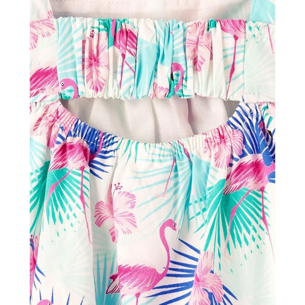 Girls Gymboree Tropical Flamingo Hawaiian Print Tiered Cotton Dress Size 12 NEW